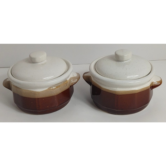 2 Vintage 1960's Mt Clemens Pottery Bean Crock Bowls Ceramic Pots with Lids READ - Picture 1 of 11